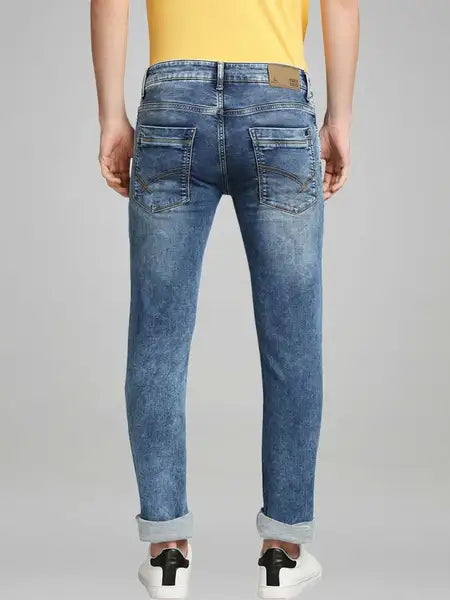 Men Blue Slim Tapered Fit Knitted Cotton Blend Jeans