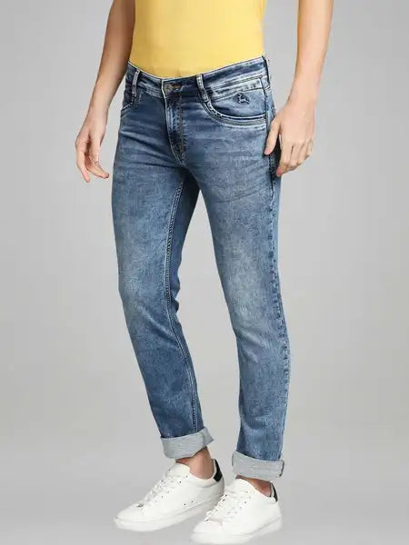 Men Blue Slim Tapered Fit Knitted Cotton Blend Jeans