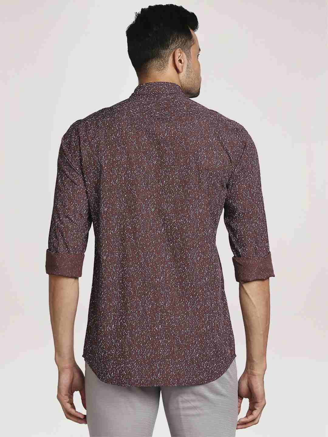 Colorplus Men Maroon Printed Tailored Fit Cotton Casual Shirt