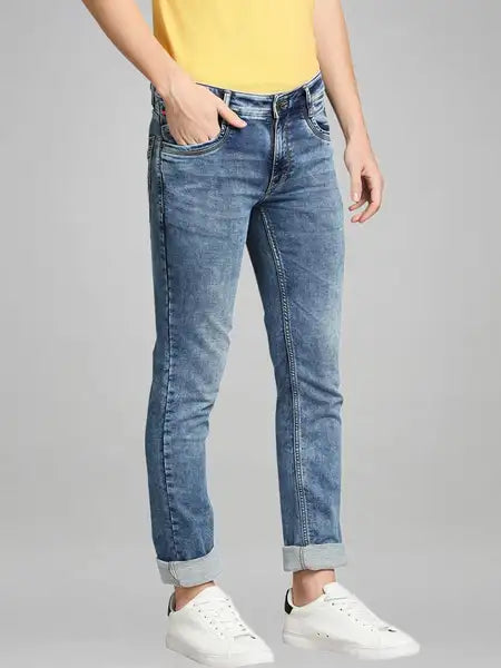 Men Blue Slim Tapered Fit Knitted Cotton Blend Jeans