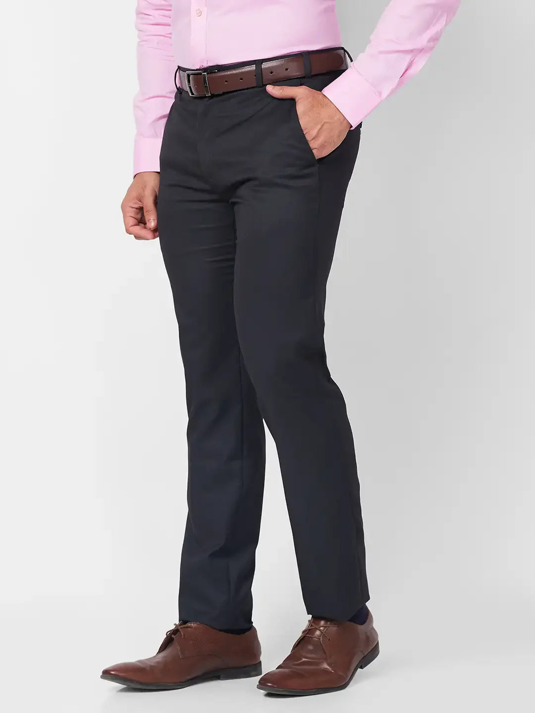 Raymond Men Grey Structure Slim Fit Polyester Blend Trouser