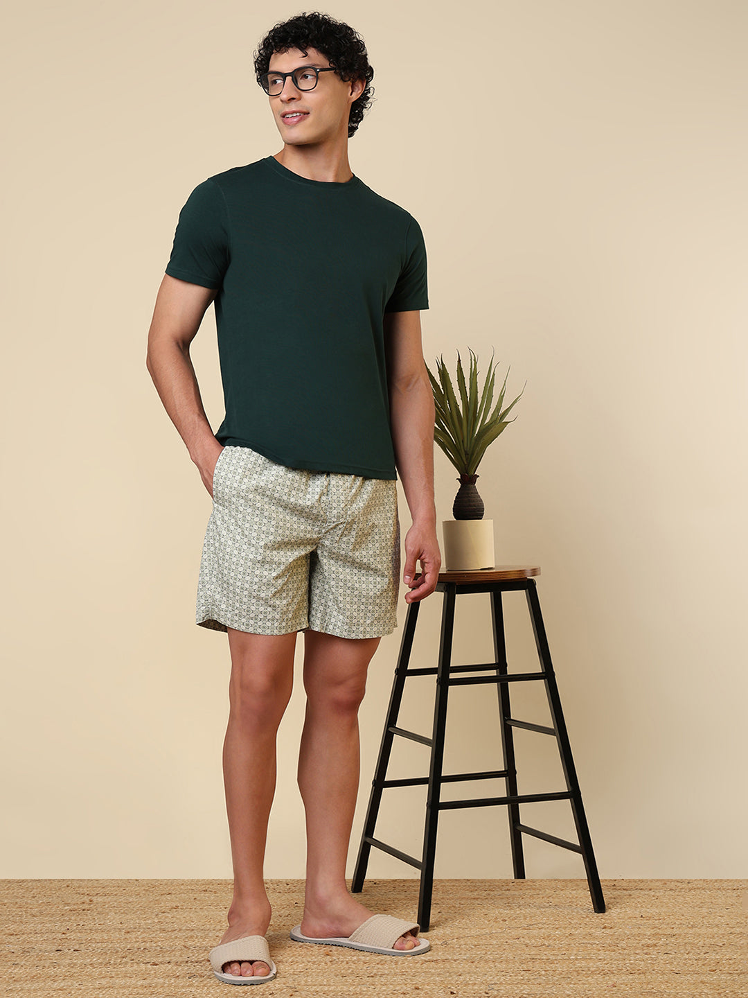 Sleepz Men Green Printed Regular Fit Cotton Boxer