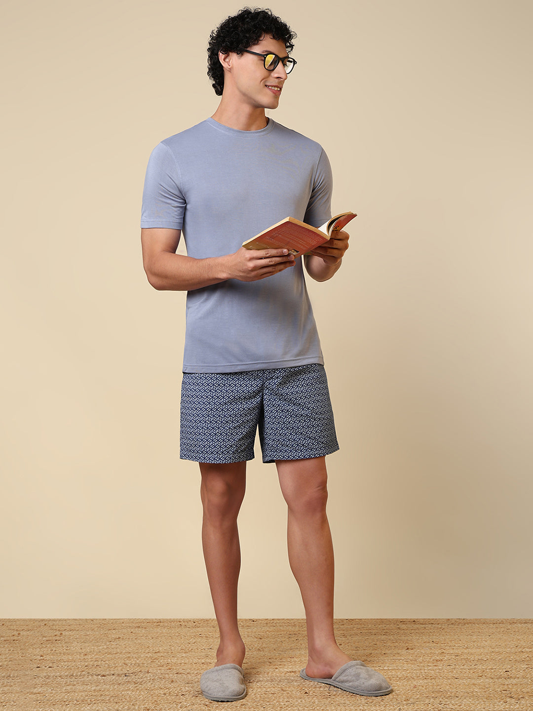 Sleepz Men Blue Printed Regular Fit Cotton Boxer