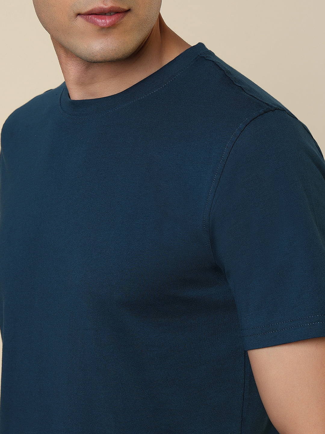 Sleepz Men Blue Solid Regular Fit Cotton T-Shirt