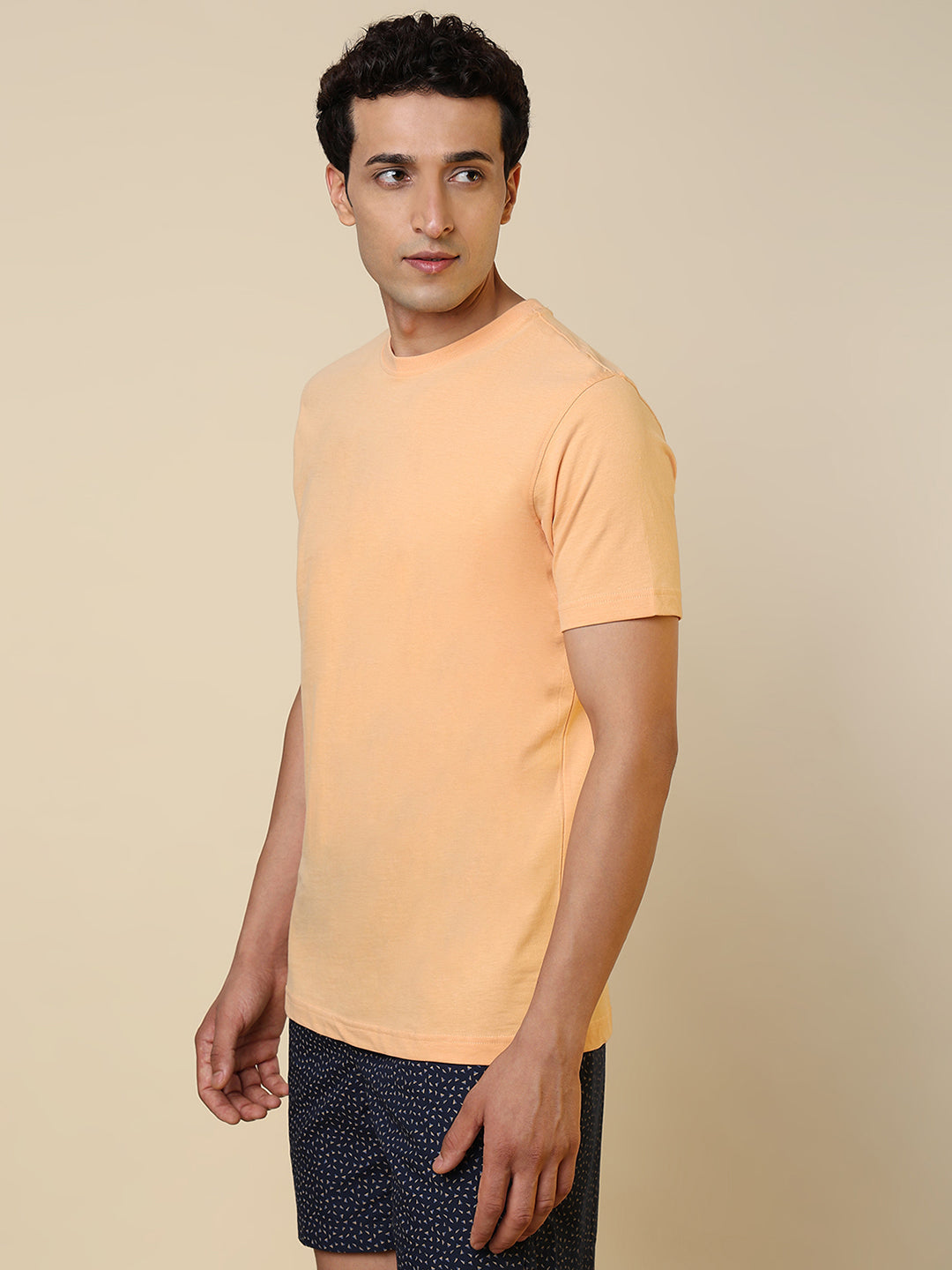 Sleepz Men Orange Solid Regular Fit Cotton T-Shirt