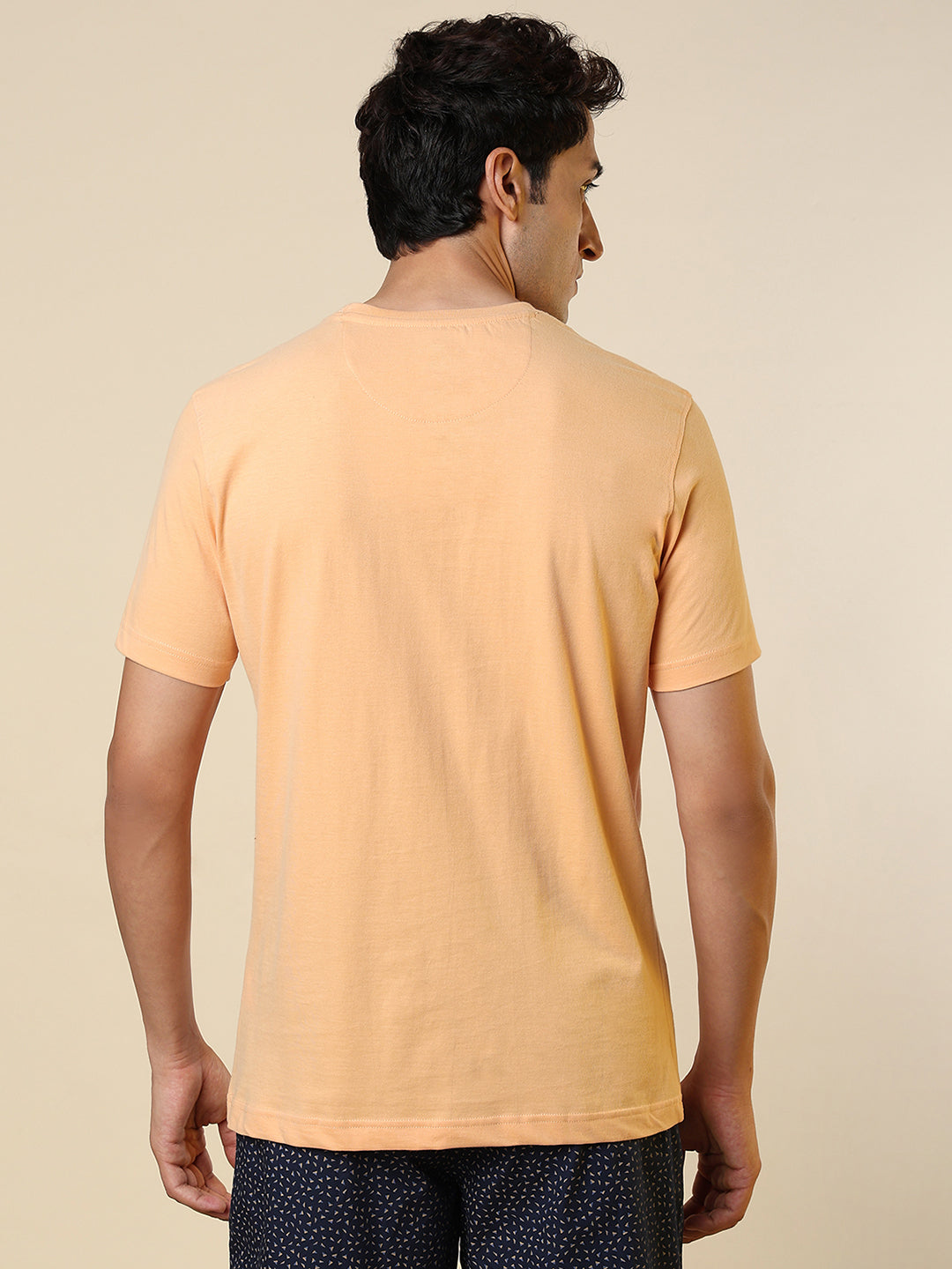 Sleepz Men Orange Solid Regular Fit Cotton T-Shirt