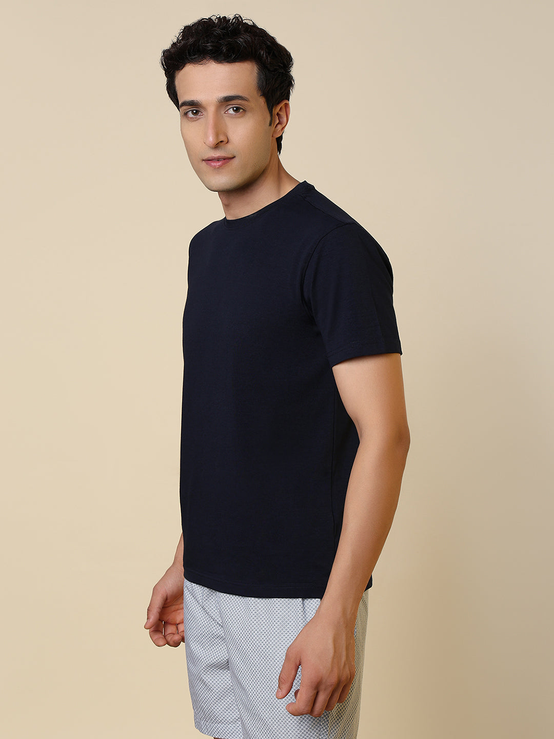 Sleepz Men Blue Solid Regular Fit Cotton Blend T-Shirt