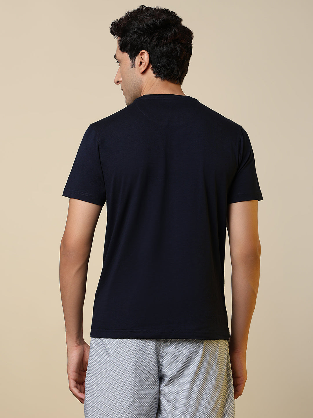 Sleepz Men Blue Solid Regular Fit Cotton Blend T-Shirt