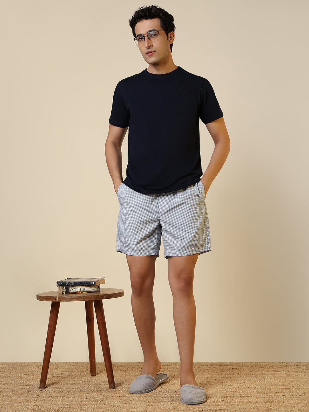 Sleepz Men Blue Solid Regular Fit Cotton Blend T-Shirt
