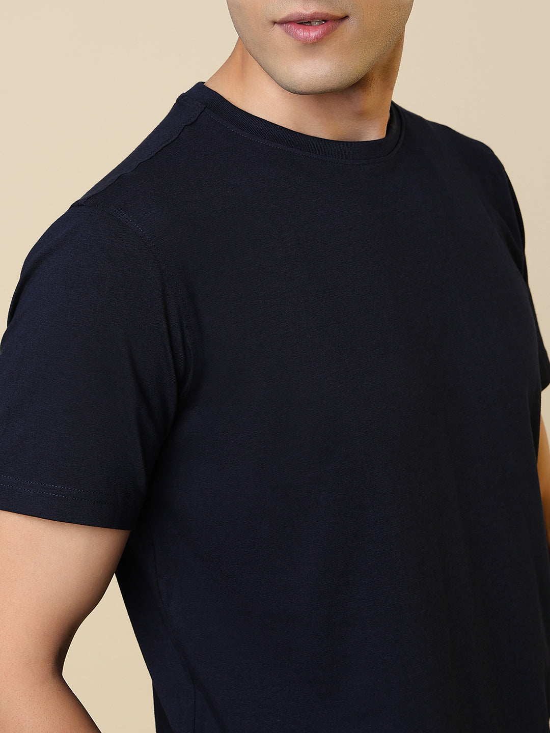 Sleepz Men Blue Solid Regular Fit Cotton Blend T-Shirt