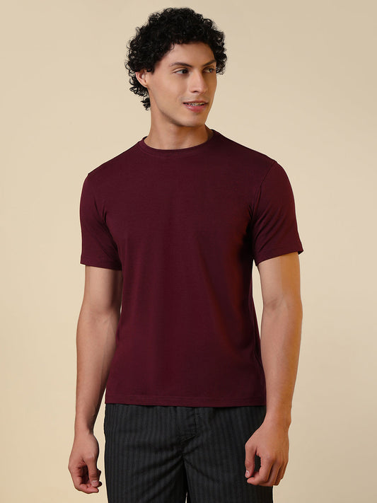 Sleepz Men Purple Solid Regular Fit Cotton Blend T-Shirt