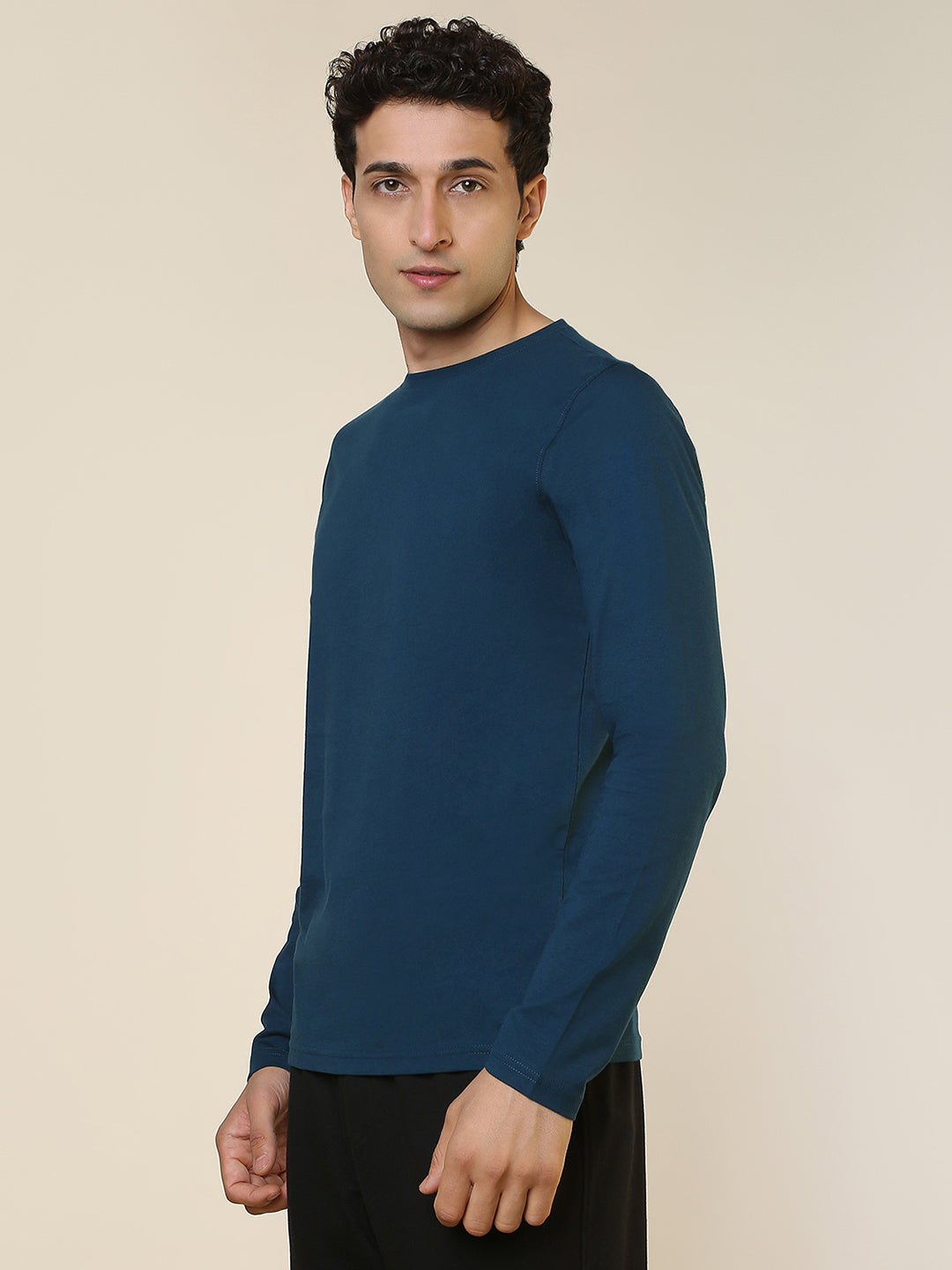 Sleepz Men Blue Solid Regular Fit Cotton T-Shirt