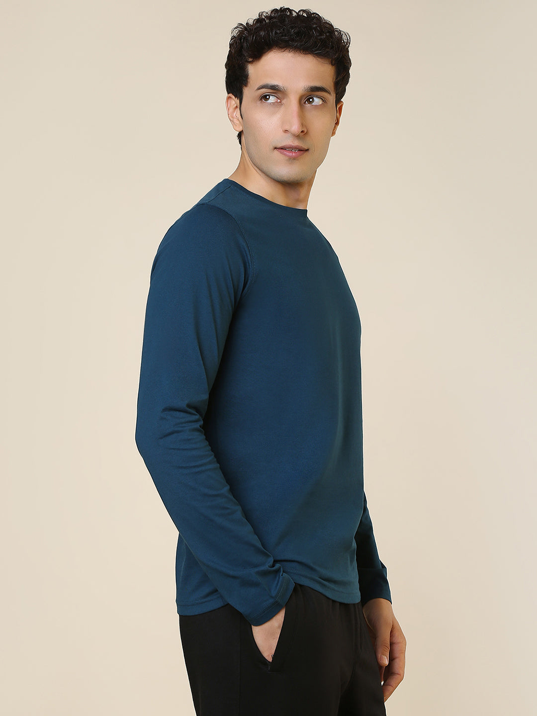 Sleepz Men Blue Solid Regular Fit Cotton T-Shirt