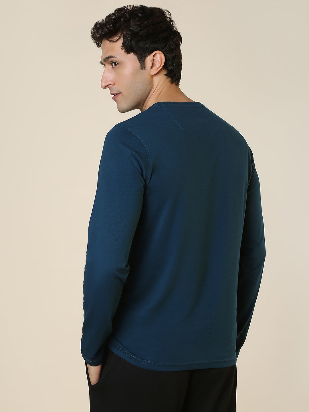 Sleepz Men Blue Solid Regular Fit Cotton T-Shirt