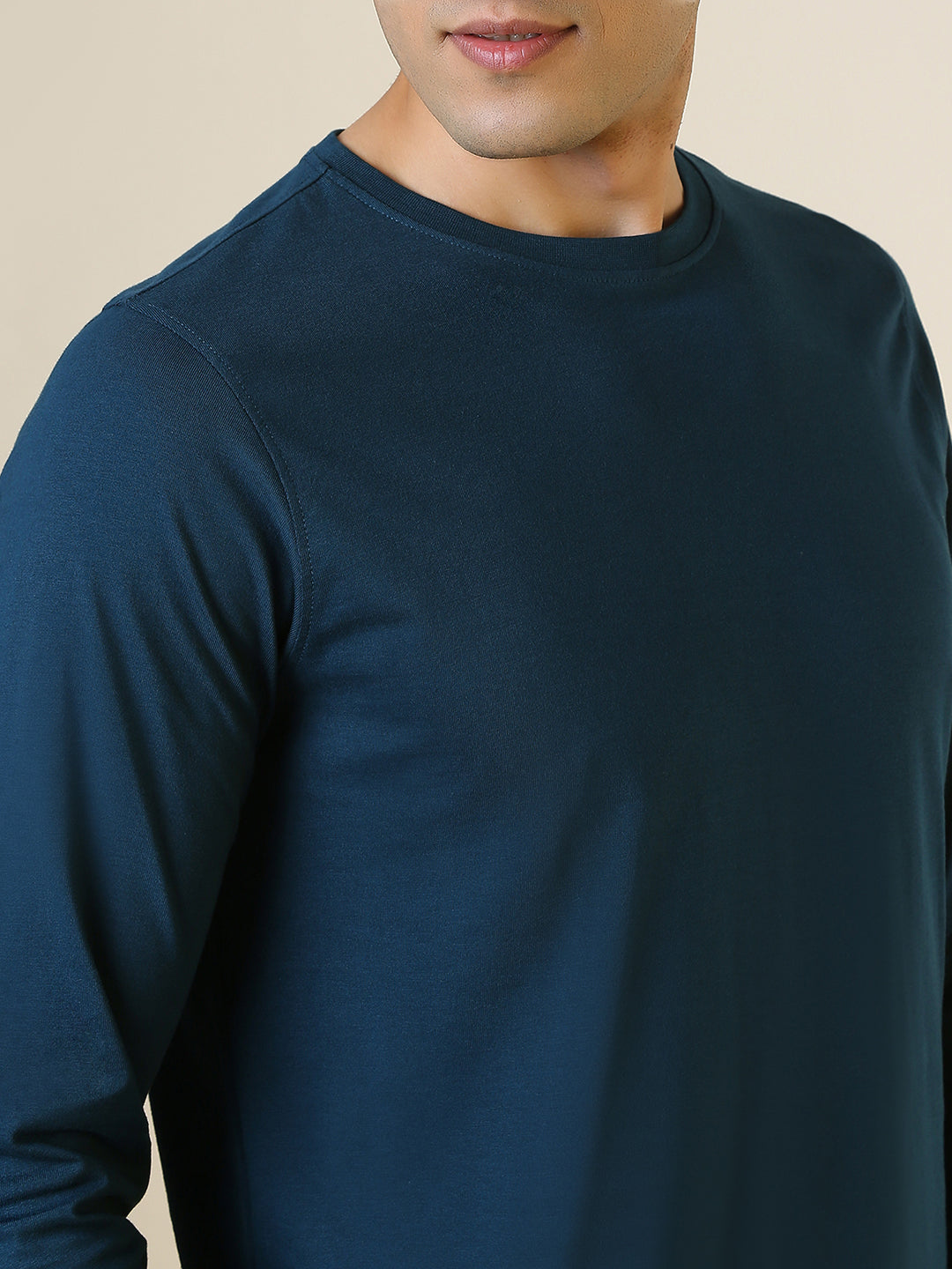 Sleepz Men Blue Solid Regular Fit Cotton T-Shirt