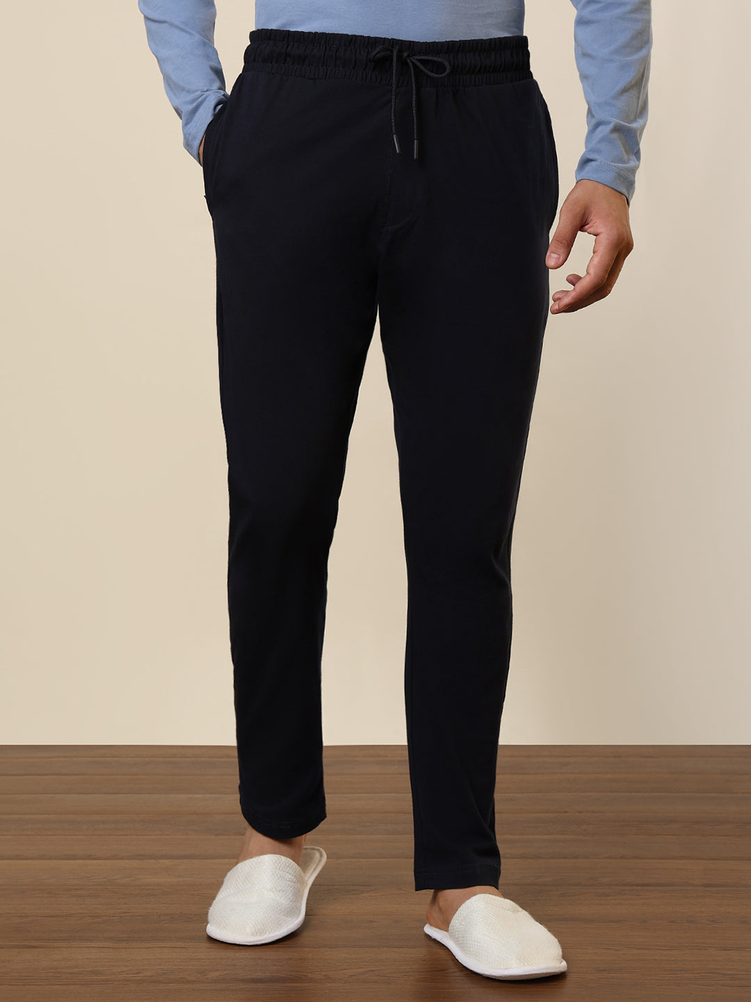 Sleepz Men Blue Solid Regular Fit Cotton Trackpant
