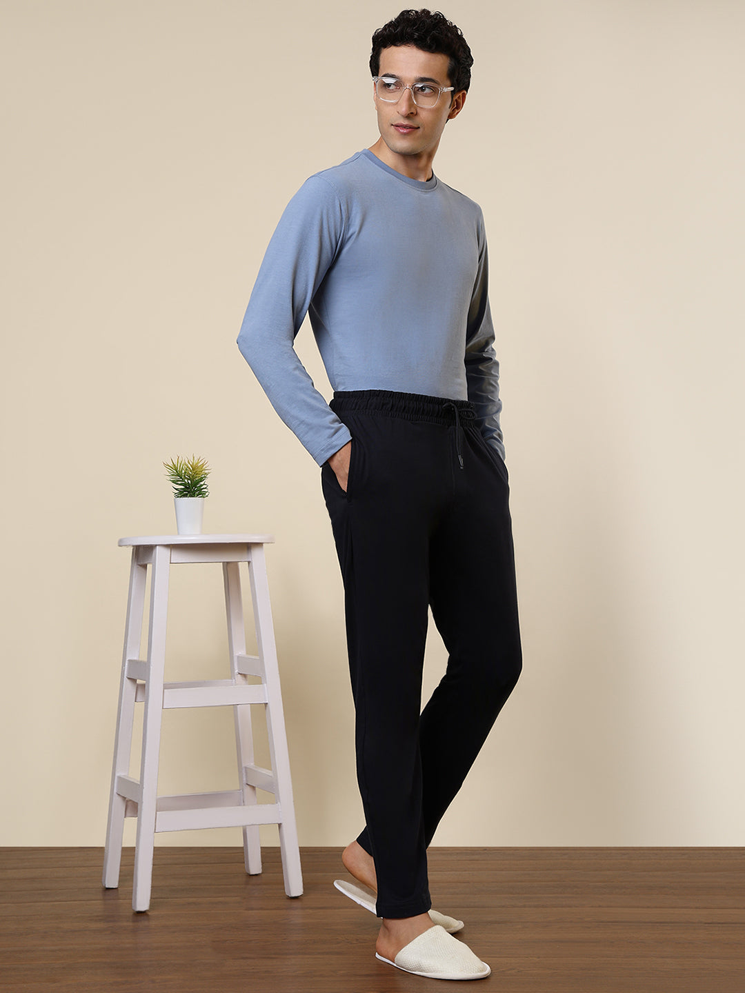 Sleepz Men Blue Solid Regular Fit Cotton Trackpant
