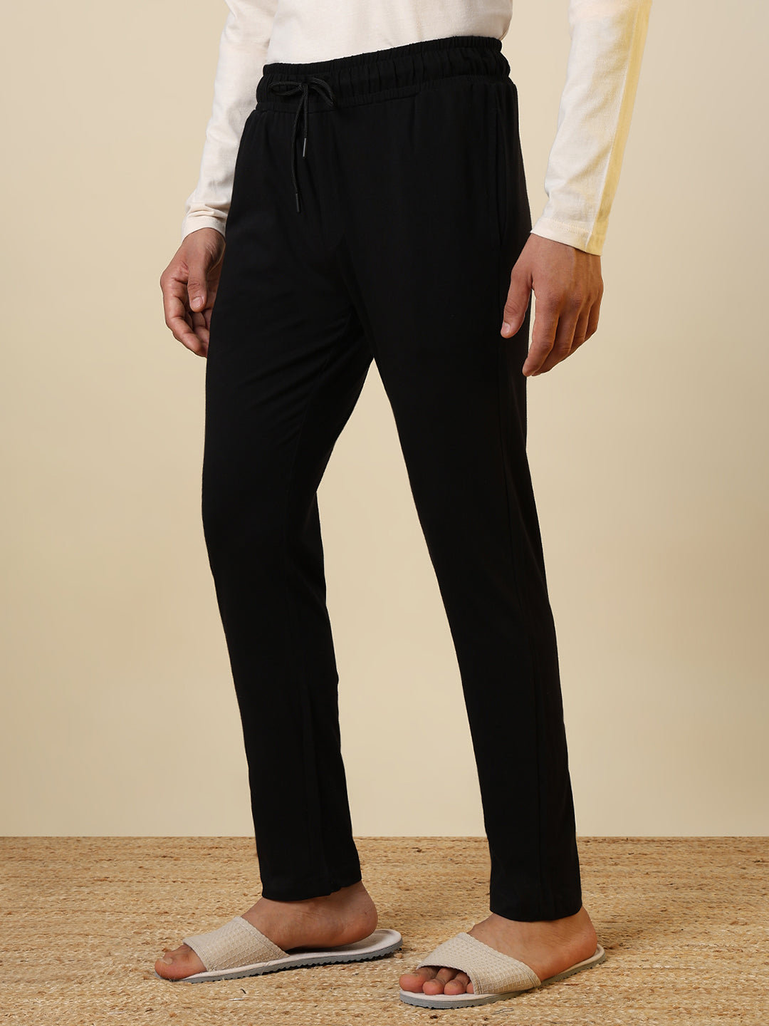 Sleepz Men Black Solid Regular Fit Cotton Trackpant