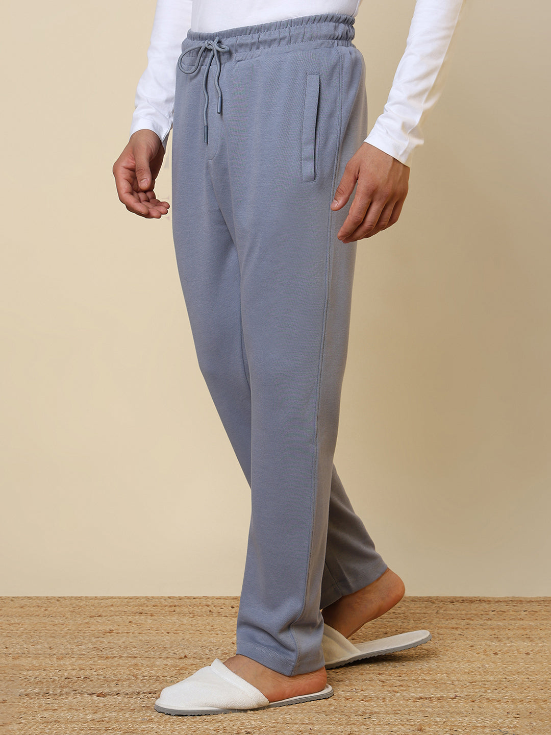 Sleepz Men Blue Solid Regular Fit Cotton Blend Trackpant
