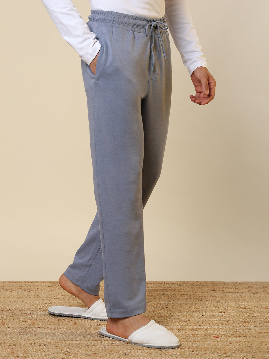 Sleepz Men Blue Solid Regular Fit Cotton Blend Trackpant