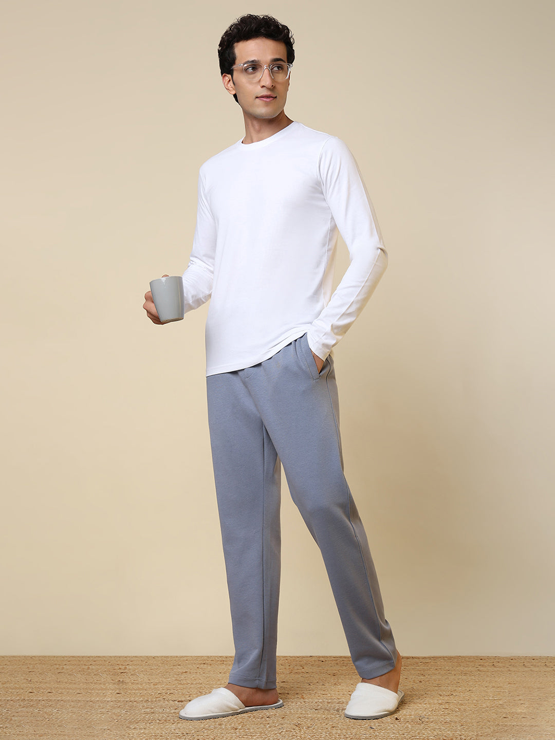 Sleepz Men Blue Solid Regular Fit Cotton Blend Trackpant