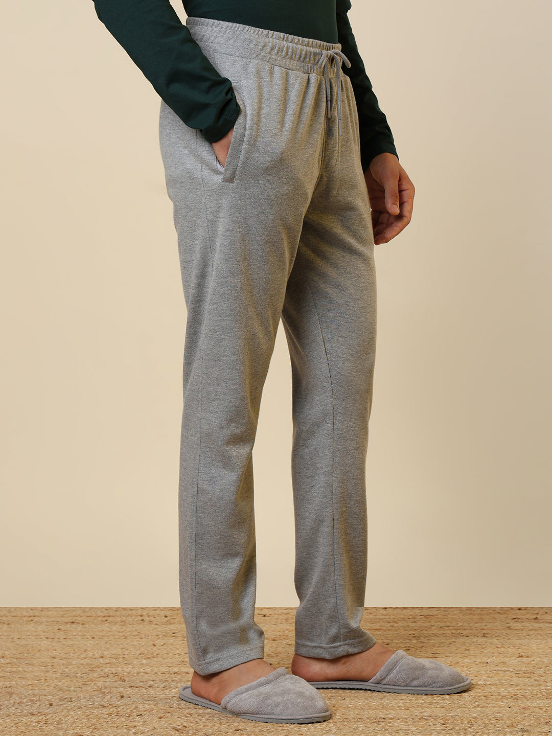 Sleepz Men Grey Solid Regular Fit Cotton Blend Trackpant