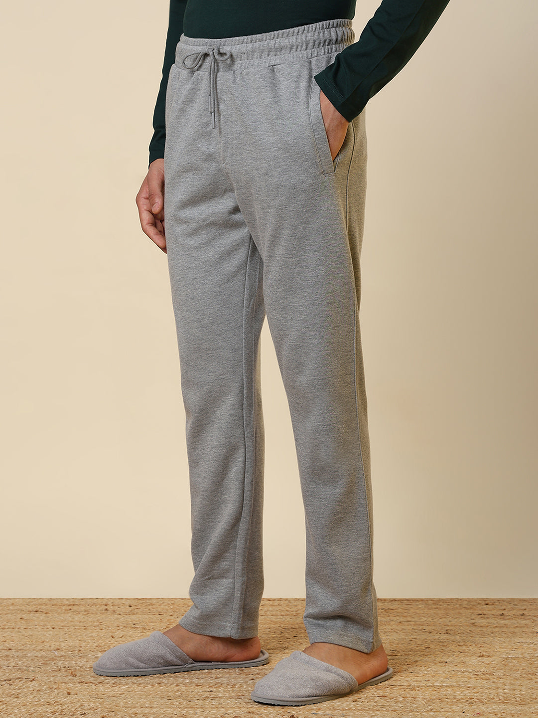 Sleepz Men Grey Solid Regular Fit Cotton Blend Trackpant