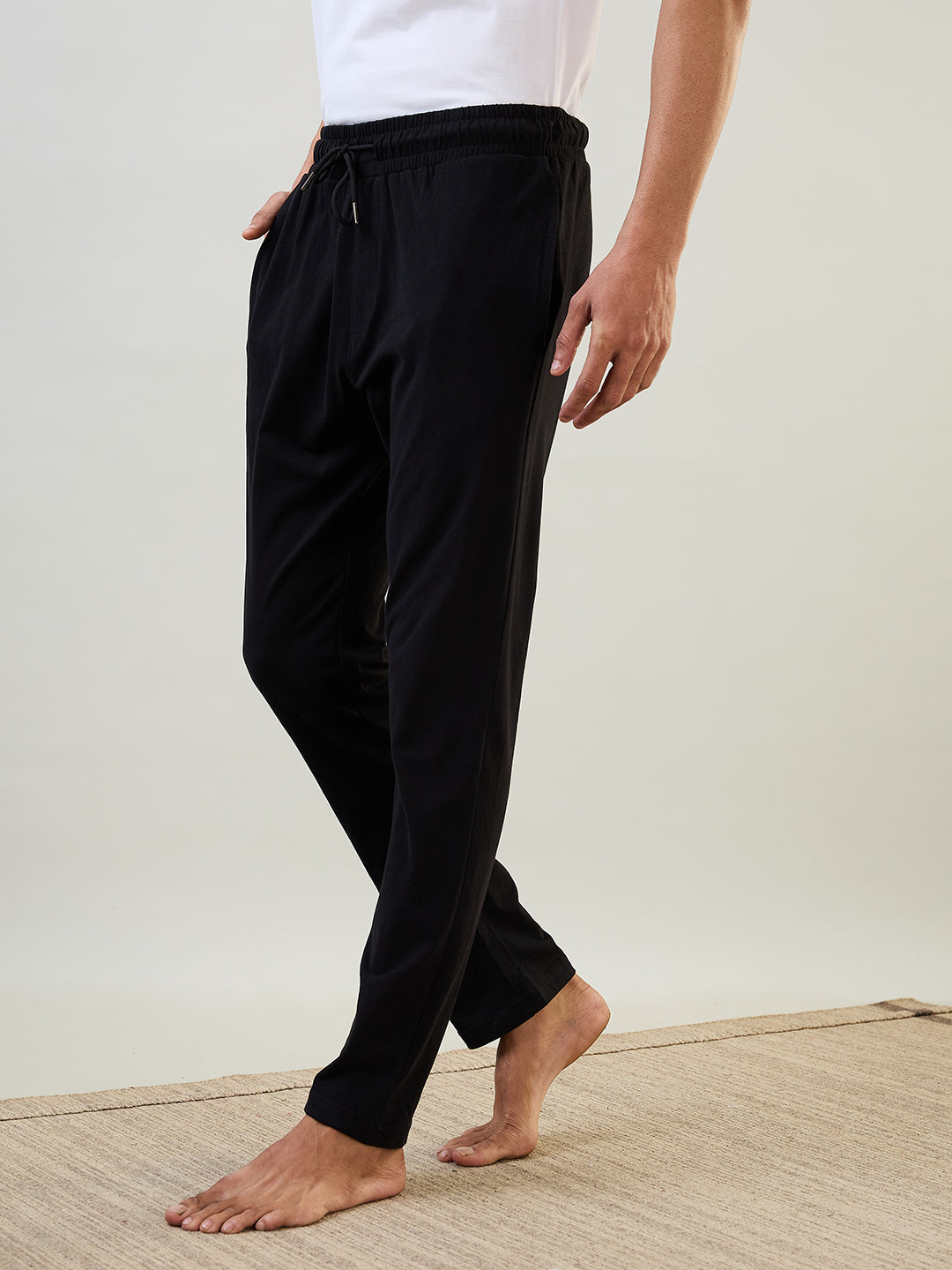 Sleepz Men Black Solid Regular Fit Cotton Trackpant