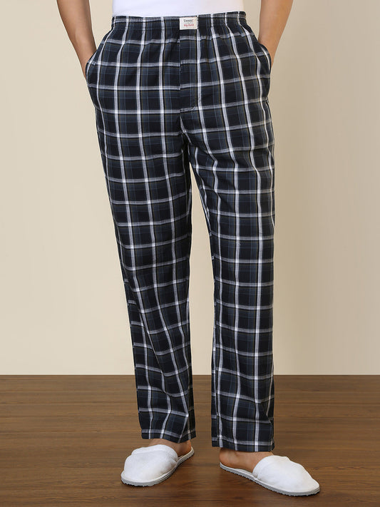 Sleepz Men Blue Checks Regular Fit Cotton Pyjama