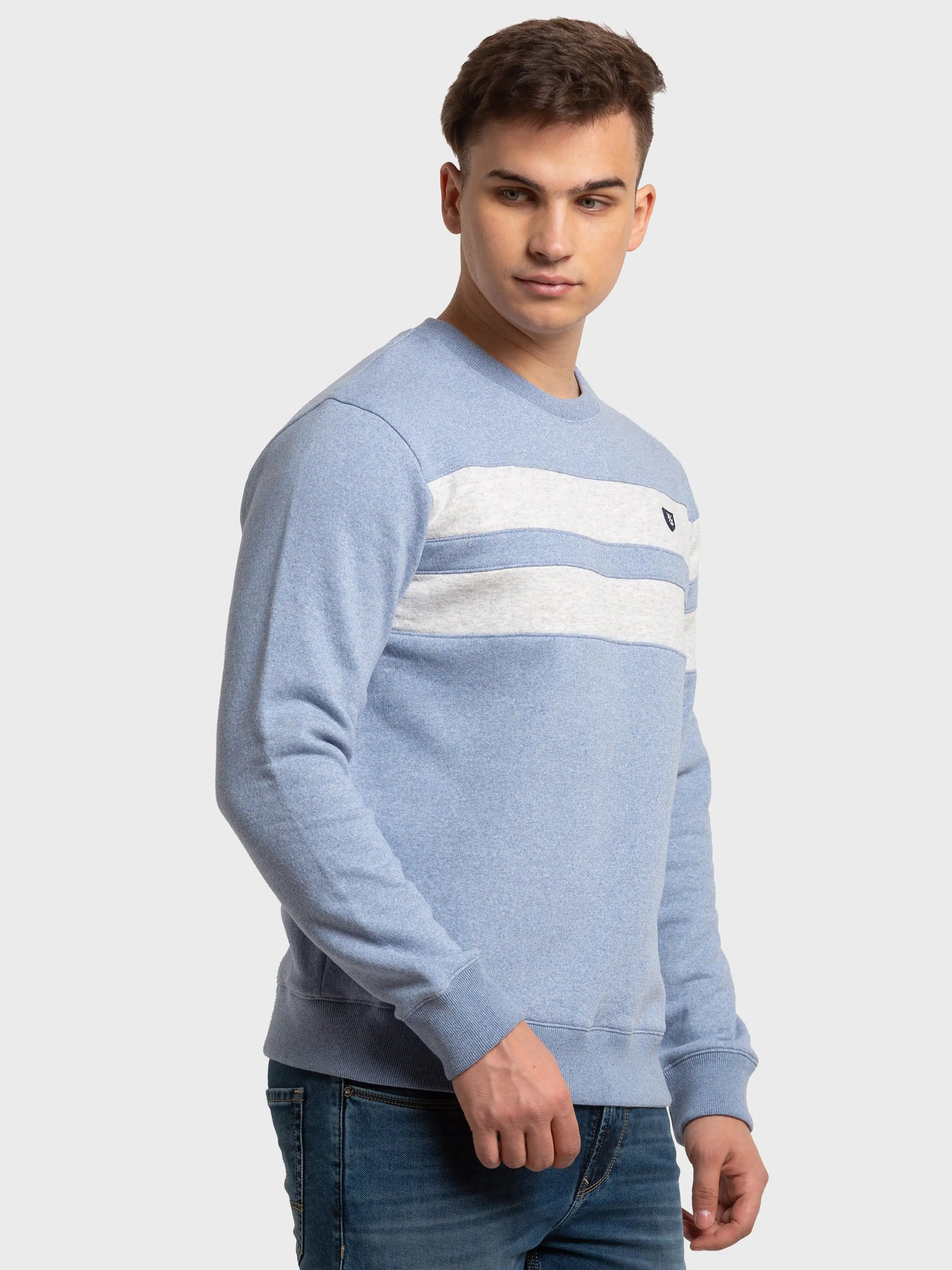 Men Blue Tailored Fit Stripe Cotton Polyester Blend Full Sleeve Henley Neck Collar Sweatshirts