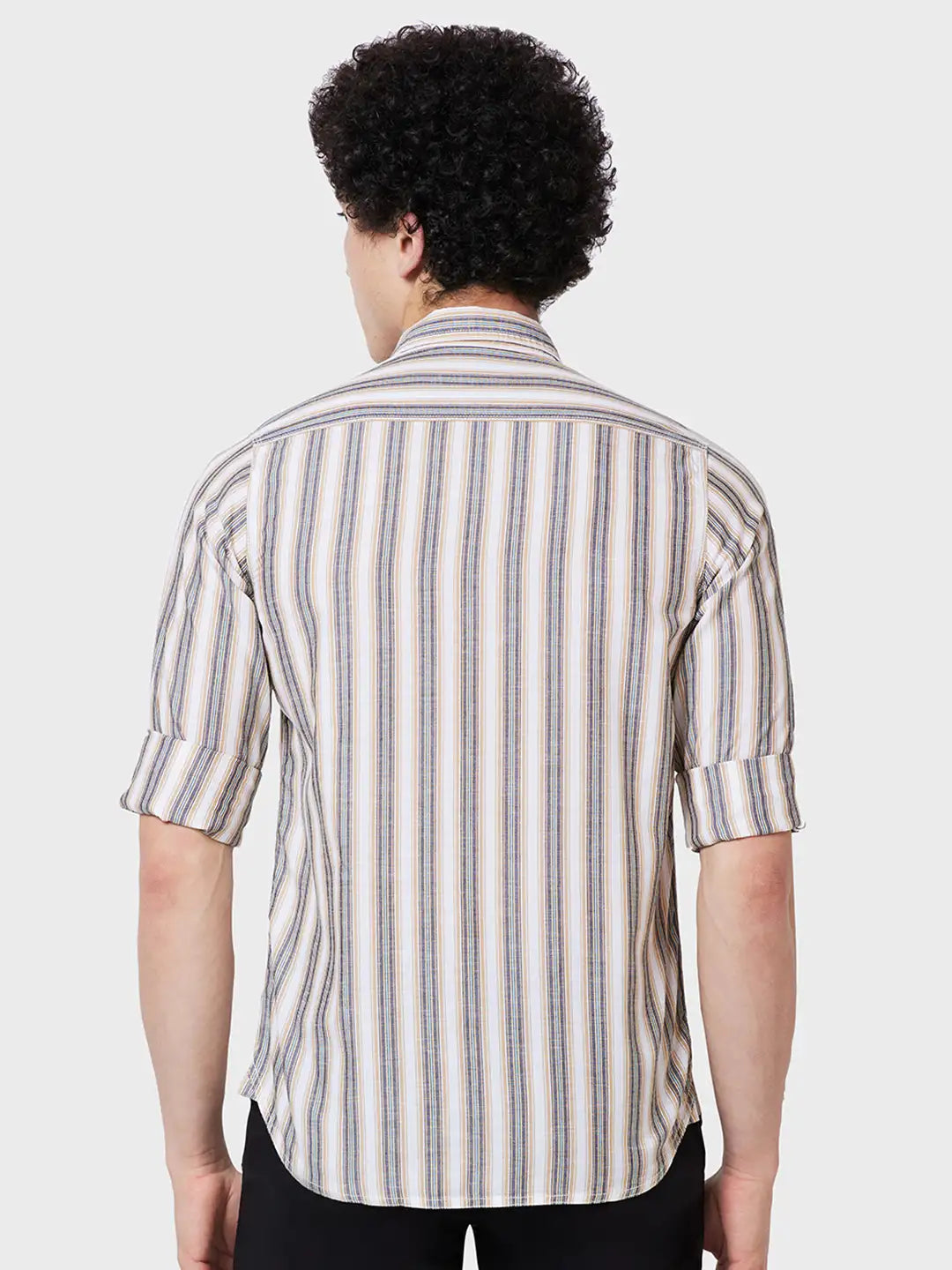 Colorplus Men Brown Striped Contemporary Fit Tencel Blend Casual Shirt