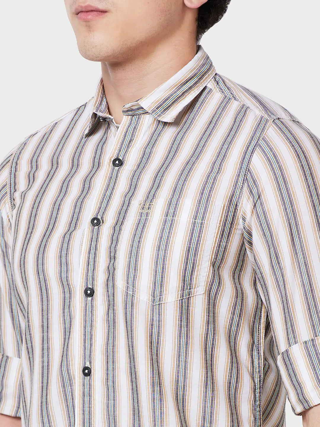 Colorplus Men Brown Striped Contemporary Fit Tencel Blend Casual Shirt