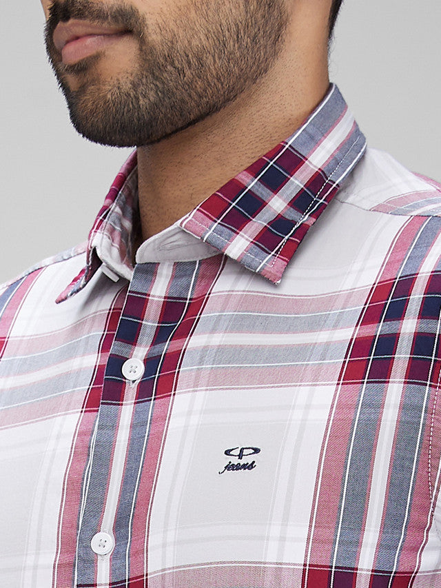 Colorplus Red Checks Contemporary Fit Cotton Casual Shirt