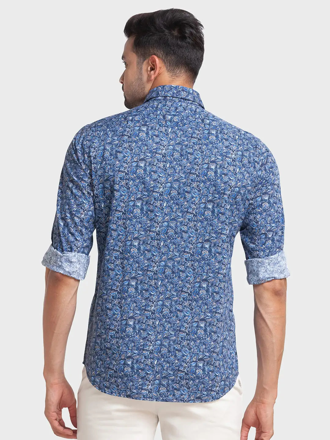 Men Blue Tailored Fit Print Cotton Full Sleeve Shirts