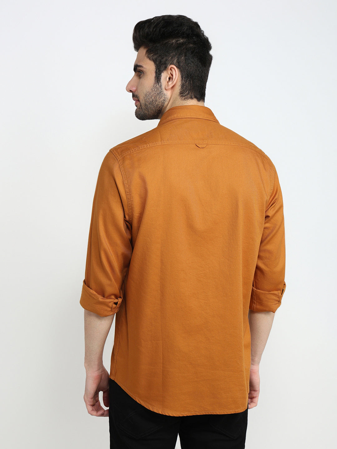 Colorplus Men Orange Solid Regular Fit Cotton Full Sleeve Casual Shirt