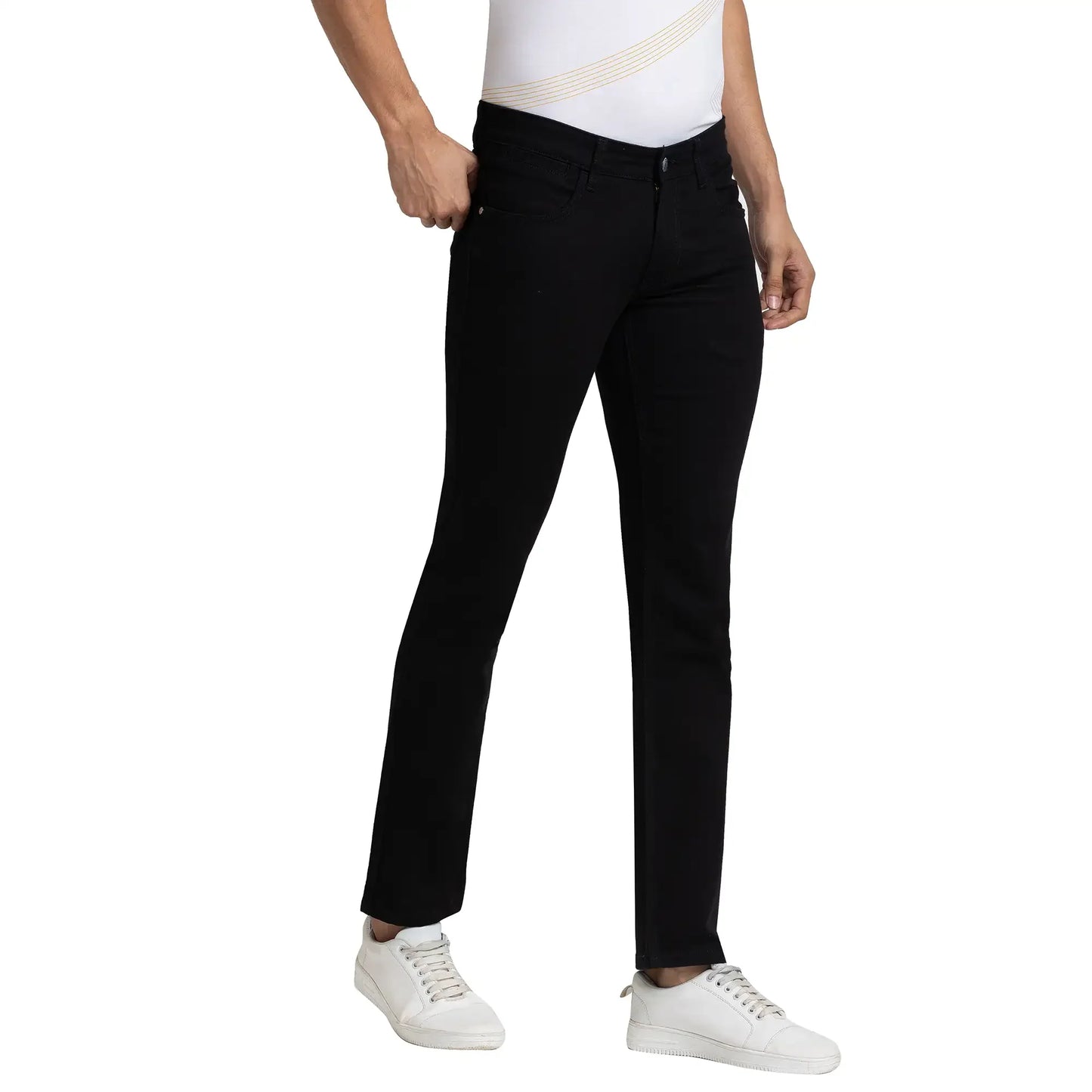Men Black Tapered Fit Solid Cotton Blend Jeans