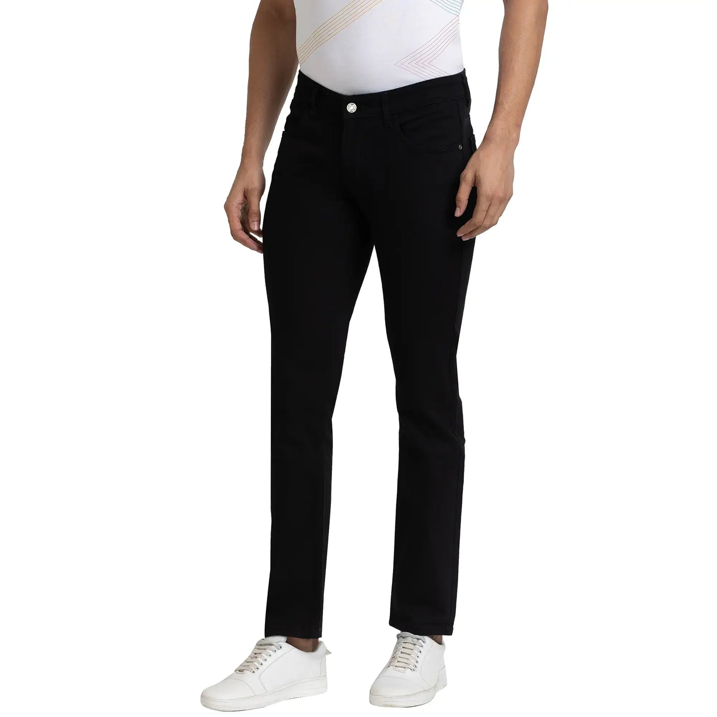 Men Black Tapered Fit Solid Cotton Blend Jeans