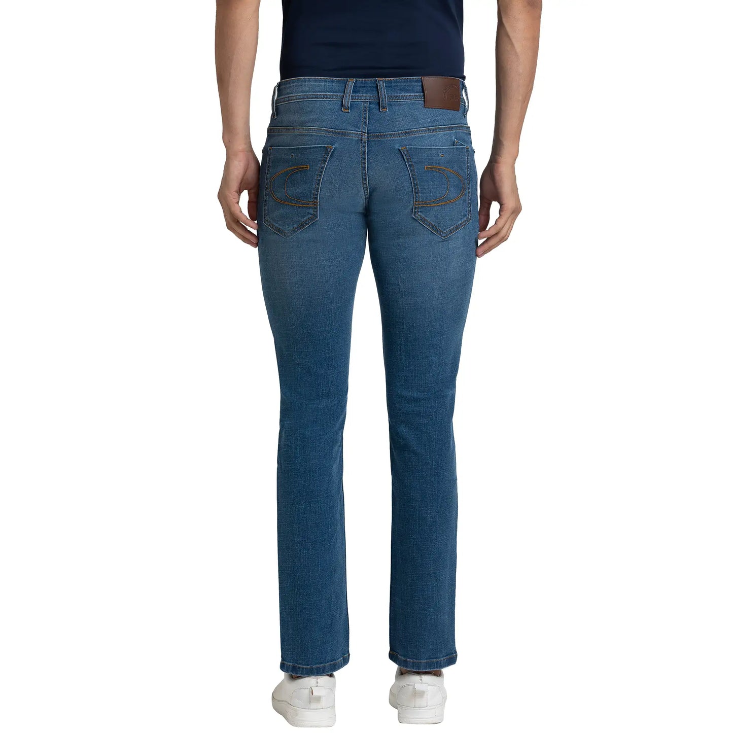 Men Blue Tapered Fit Yarn Dyed Cotton Blend Jeans