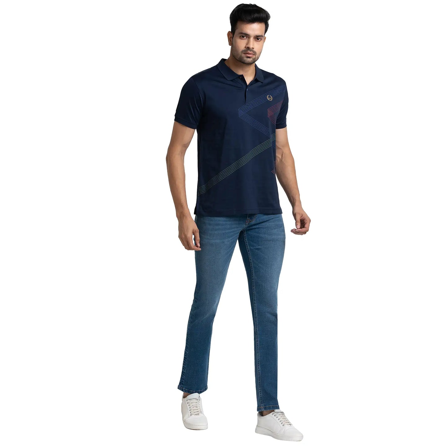 Men Blue Tapered Fit Yarn Dyed Cotton Blend Jeans