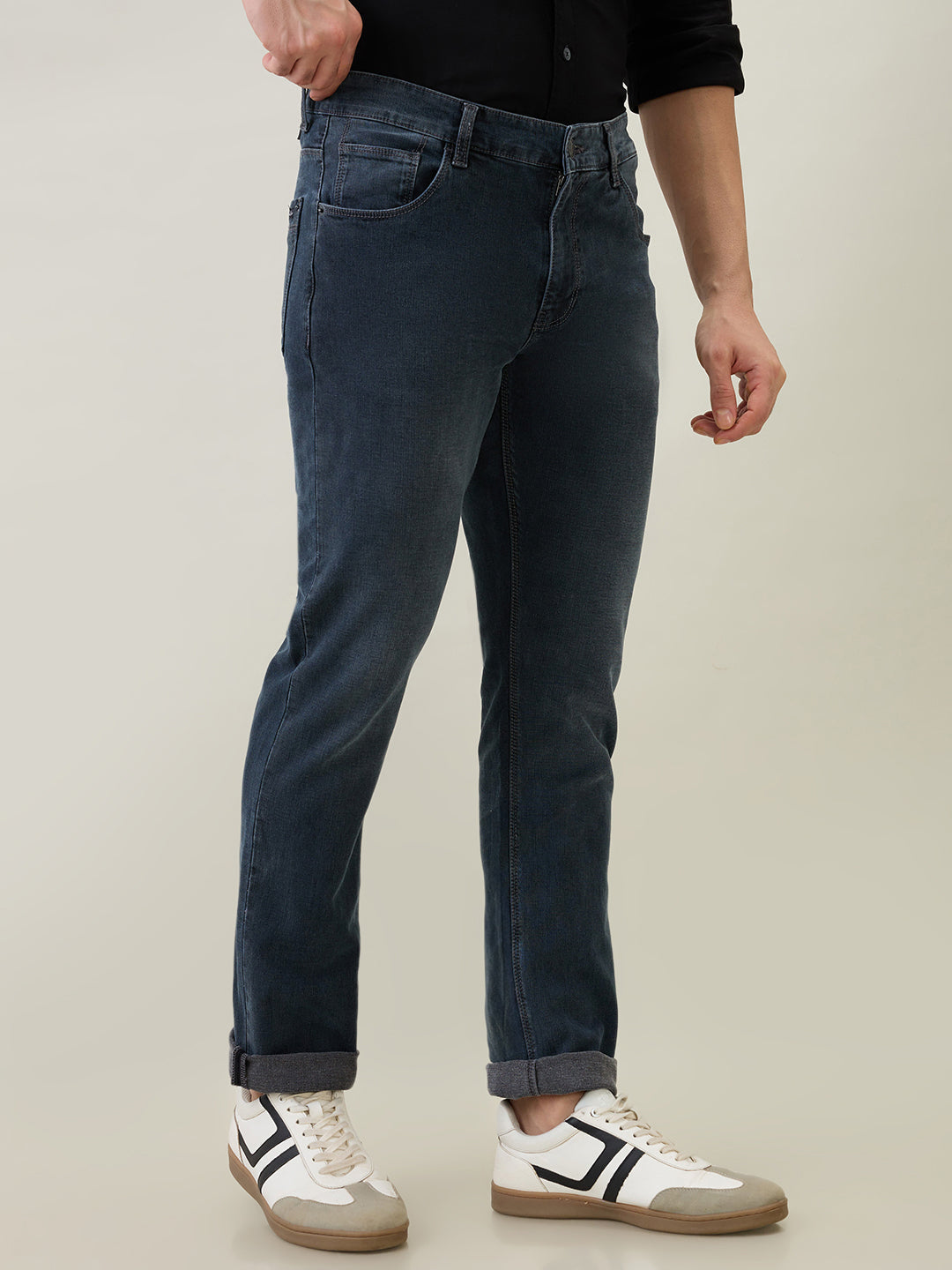 Colorplus Men Grey Plain Mid Rise Slim Fit Cotton Blend Jeans