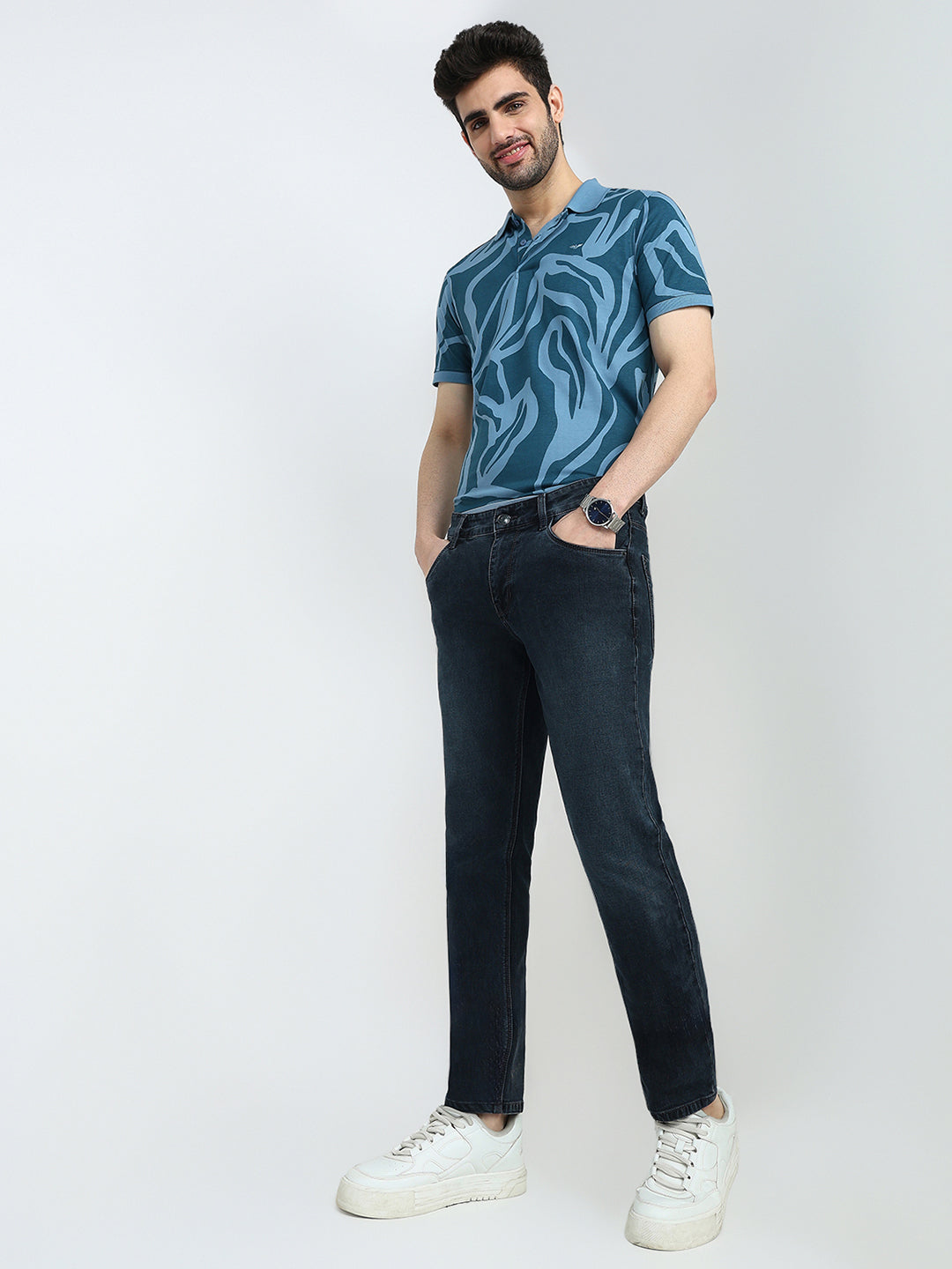 Colorplus Men Grey Plain Mid Rise Slim Fit Cotton Blend Jeans