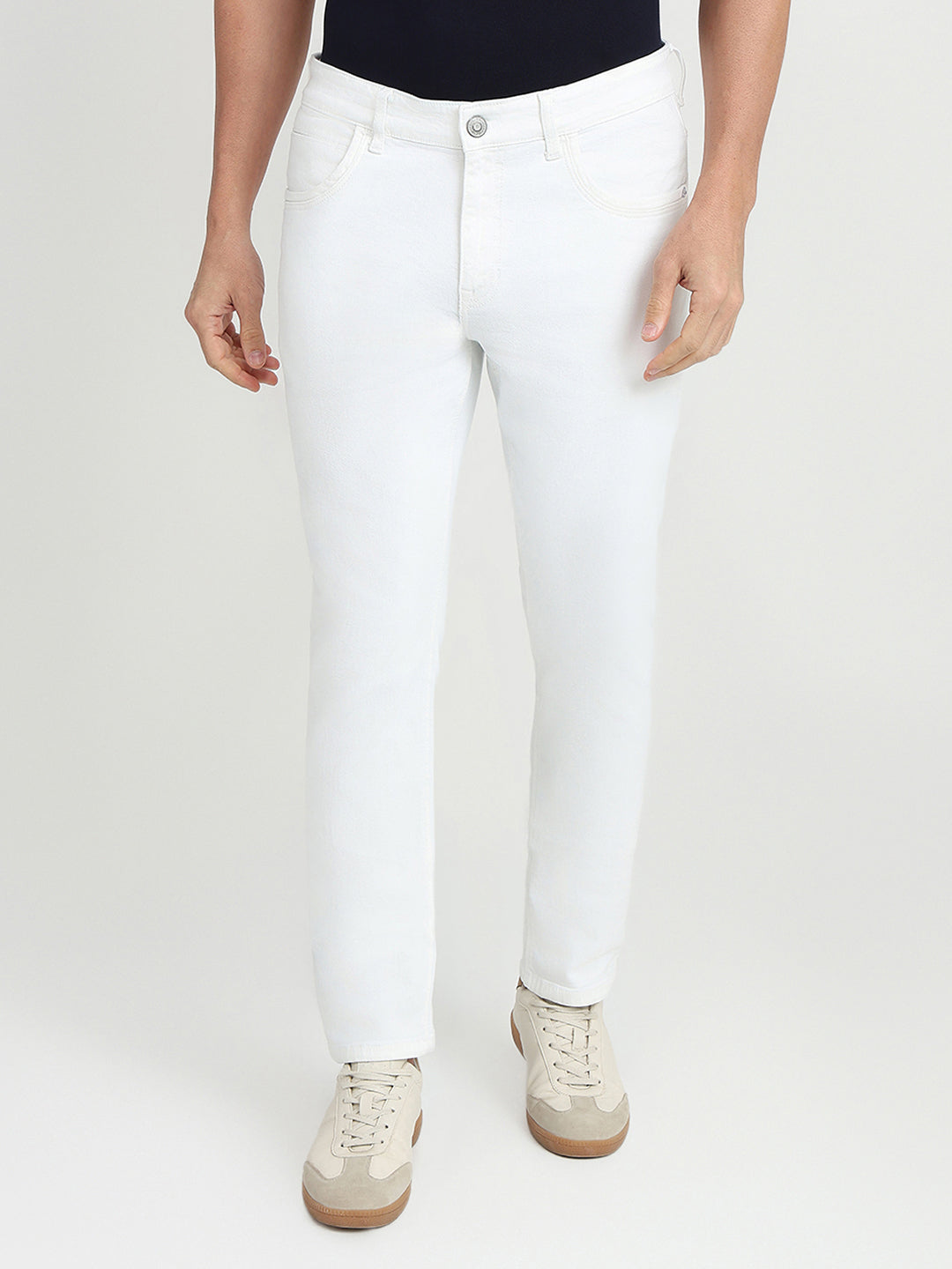 Colorplus Men White Plain Mid Rise Slim Fit Cotton Blend Jeans