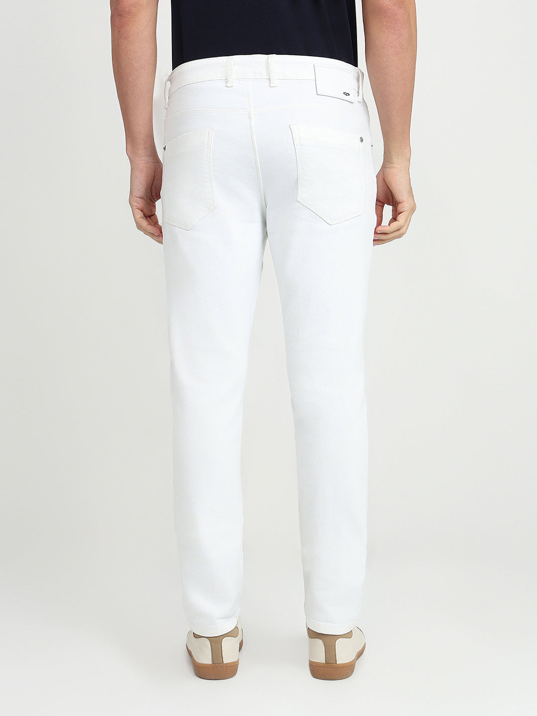 Colorplus Men White Plain Mid Rise Slim Fit Cotton Blend Jeans