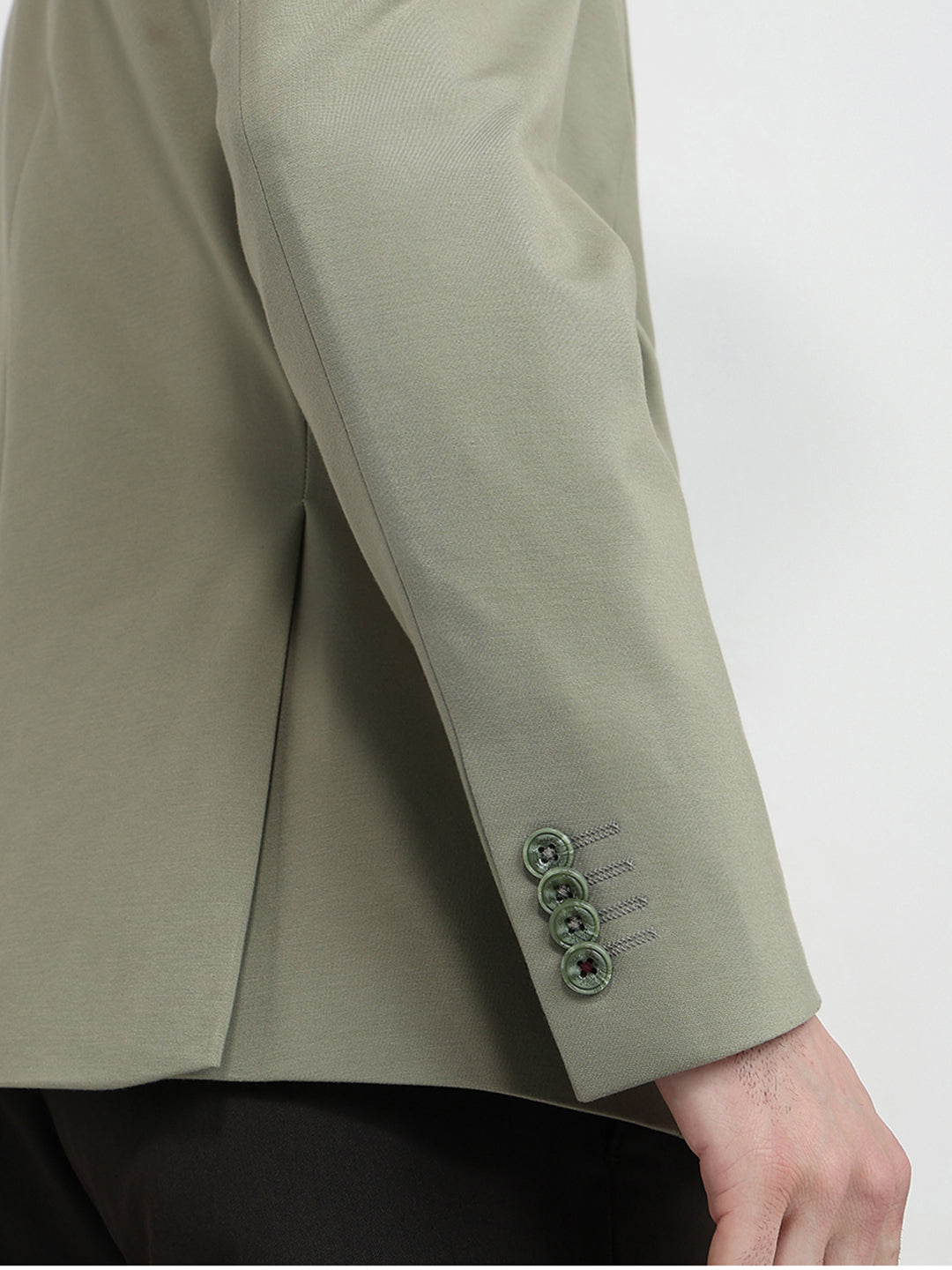 Colorplus Men Green Knitted Regular Fit Viscose Blend Blazer