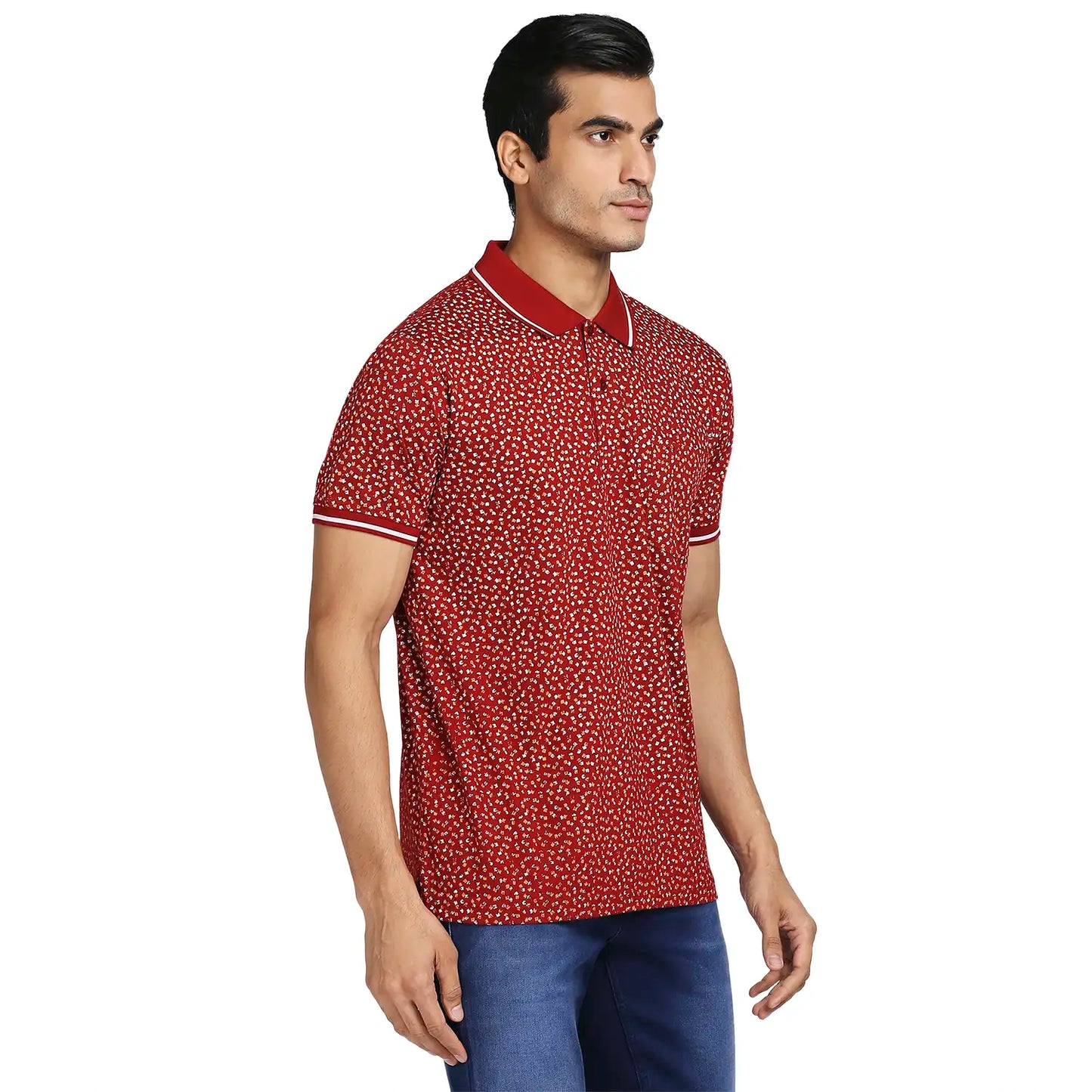 Men Red Classic Fit Print Cotton Half Sleeve T-Shirt