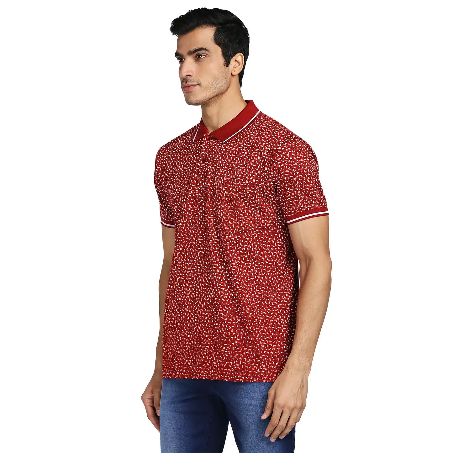 Men Red Classic Fit Print Cotton Half Sleeve T-Shirt