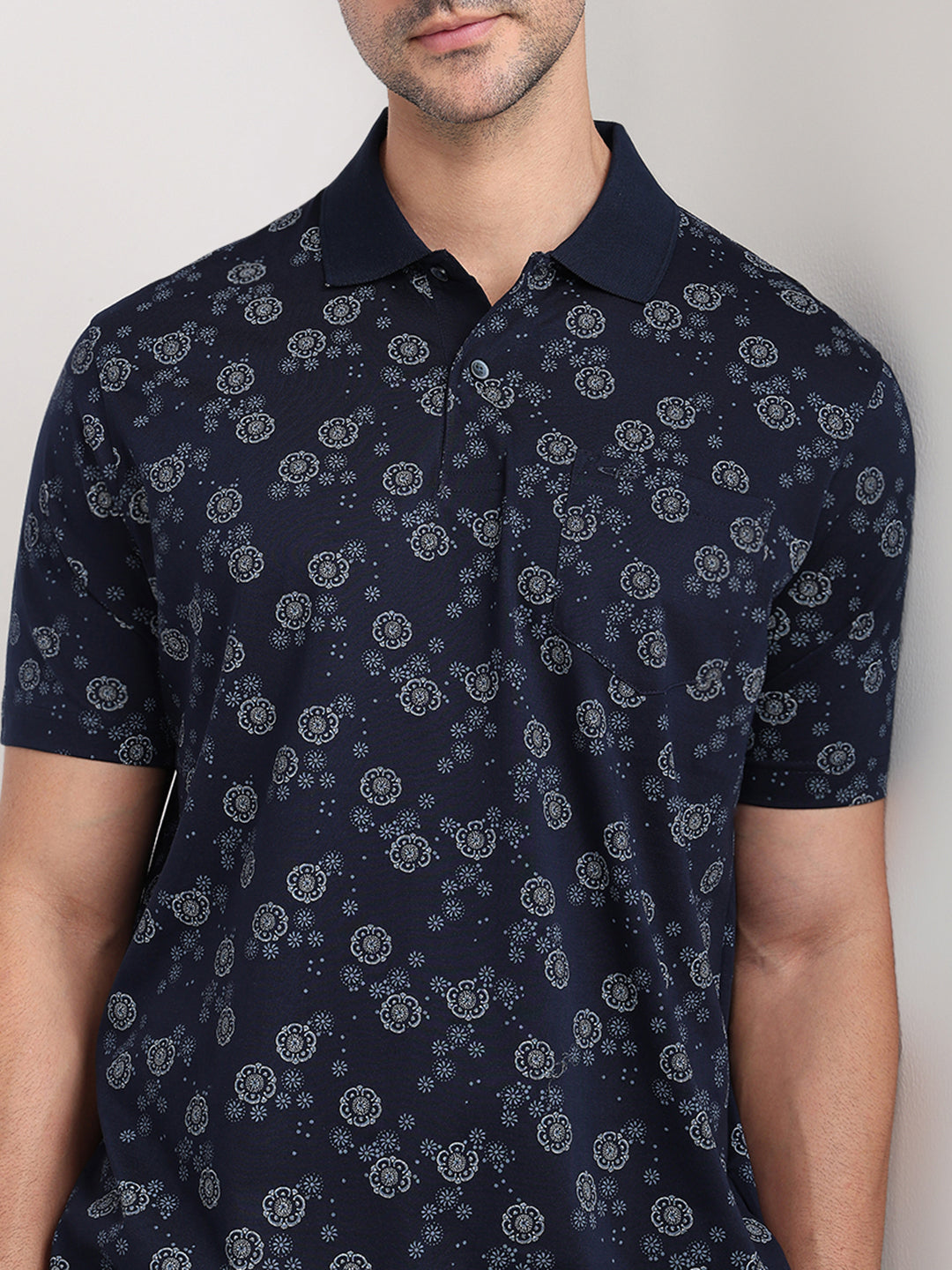 Colorplus Men Blue Printed Comfort Fit Cotton Half Sleeve T-Shirt