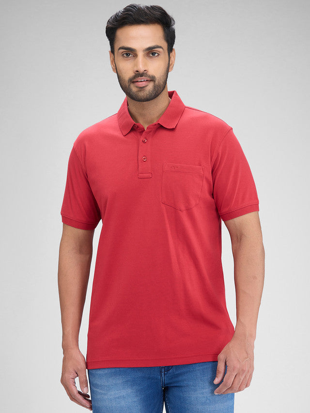 Colorplus Red Solid Regular Fit Half Sleeve Cotton T-Shirt