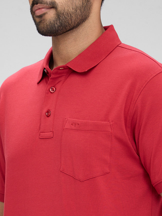 Colorplus Red Solid Regular Fit Half Sleeve Cotton T-Shirt