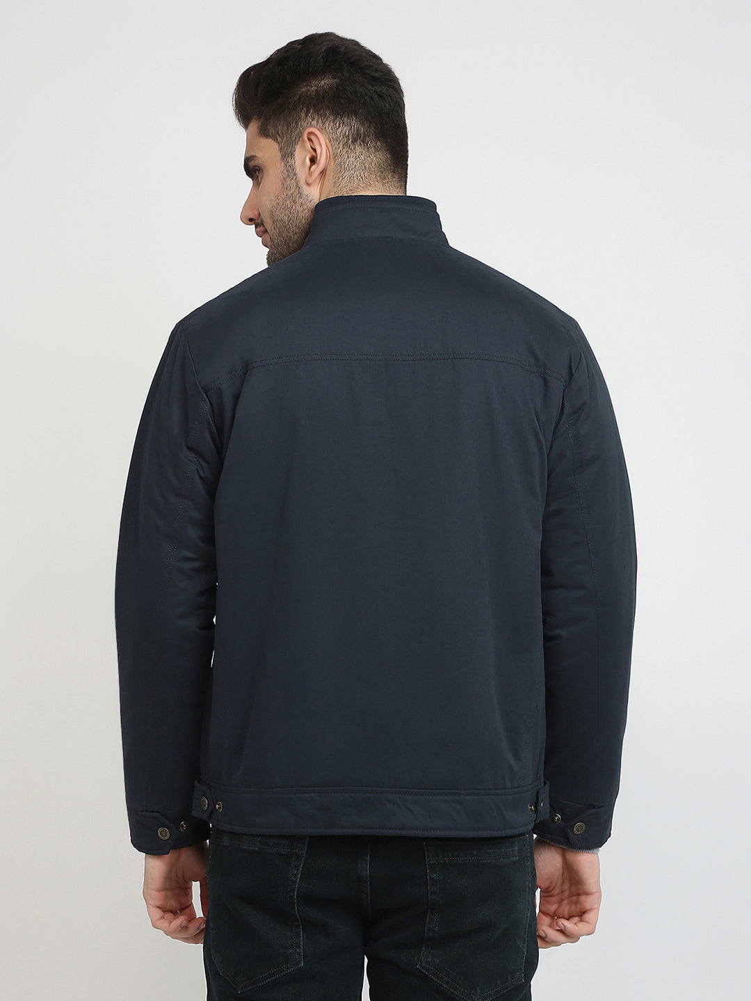 Colorplus Men Blue Solid Regular Fit Pollyester Blend Full Sleeve Jacket